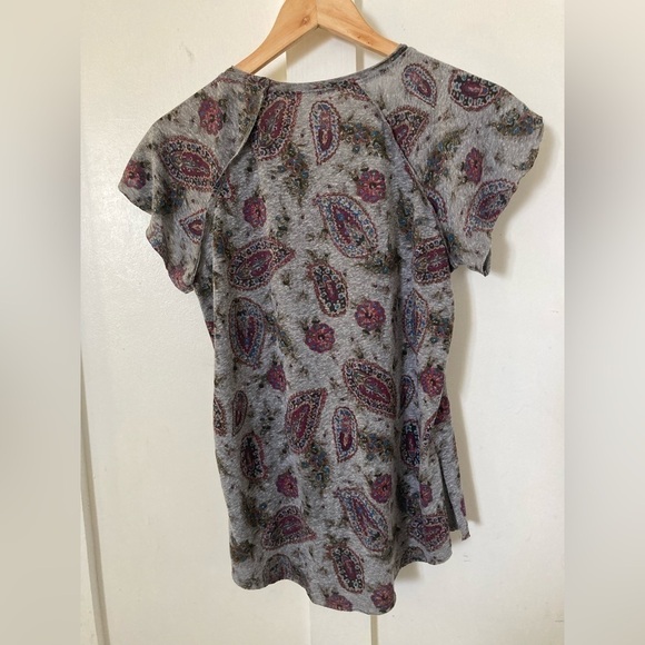 T.la Anthropology paisley tshirt raw edge reverse seam slit hem thin slub knit - Picture 7 of 10